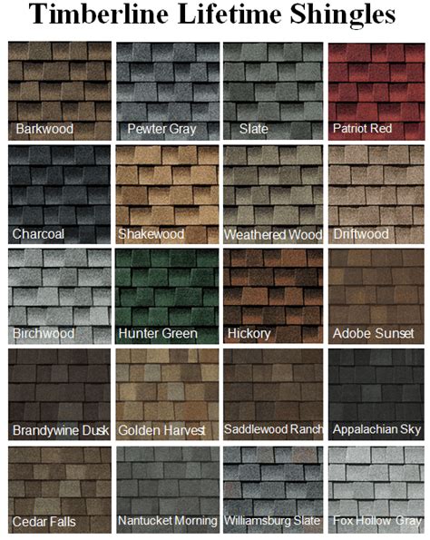 shingle roofing color chart